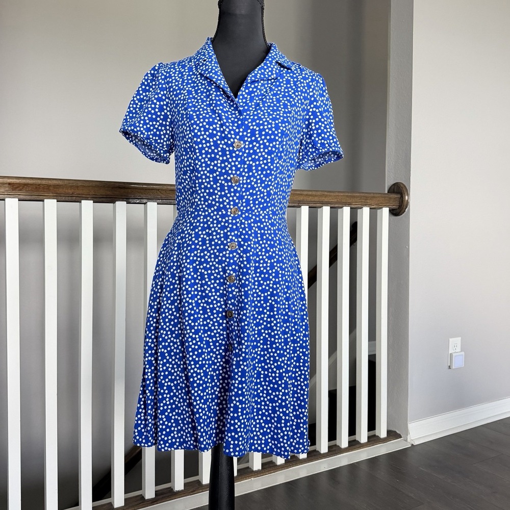 Express Polka Dot Short Sleeve Shirt Dress Small Cottage Coastal Feminine Whimsy